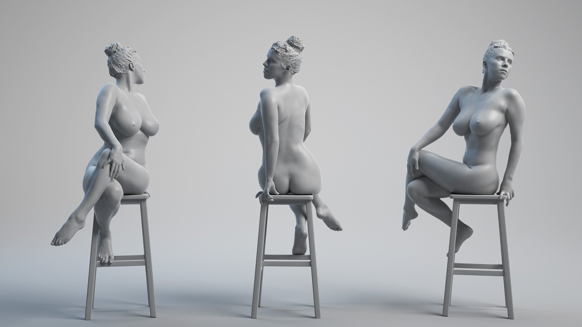 Naked Female 3D Body Arm Twist Pose